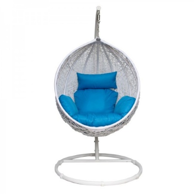 Садовые качели Kvimol КМ-0031 среднее (белое с голубыми подушками) - купить по специальной цене в интернет-магазине "Уют в доме"